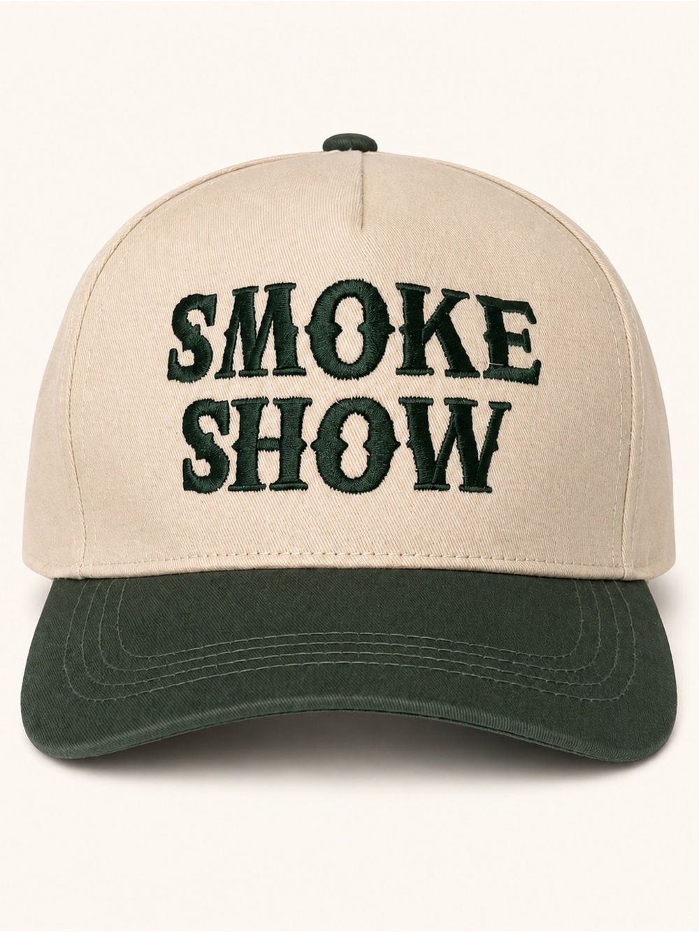 Smoke Show Two Tone Baseball Cap Green Beige Adjustable Hat